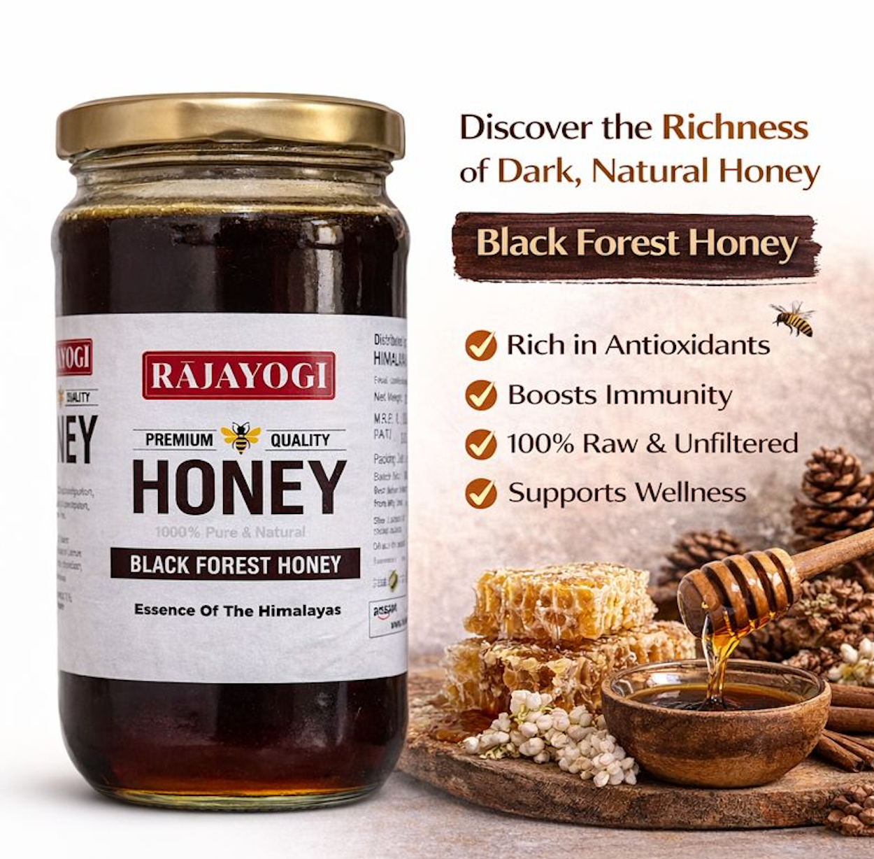 Rajayogi Premium Black Forest Honey – 100% Pure & Natural Himalayan Honey - Image 2